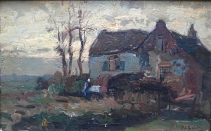 Schilderij impressionistisch landschap met boerderij,  P.A. Bouter (1887-1968)?