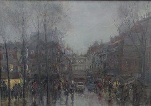 Regenachtig straatbeeld, Theodorus van Oorschot 